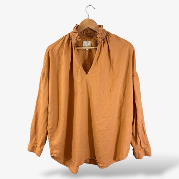 A Shirt Thing Penelope Cabo Top Size L Burnt Orange Pumpkin Spice V-Neck Ruffle - Picture 1 of 11
